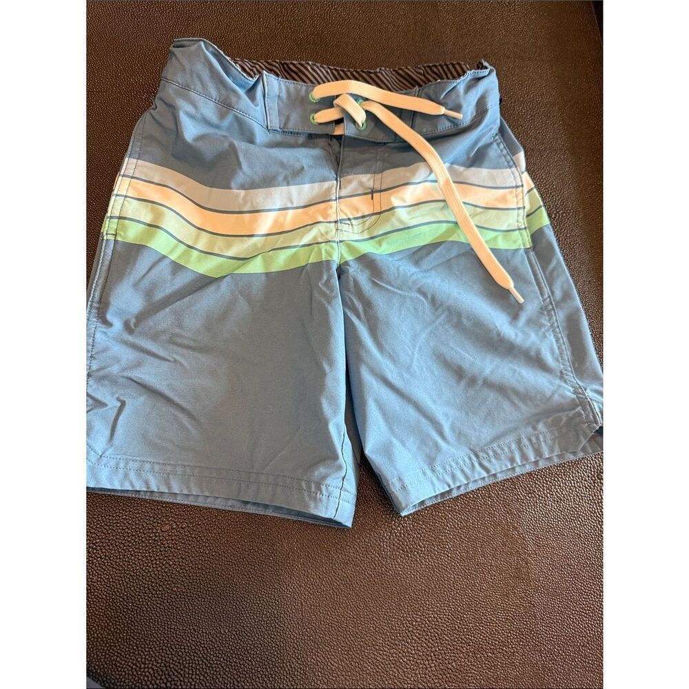 art class Blue Boys Swim Trunks with White and Green Stripes lined size 8